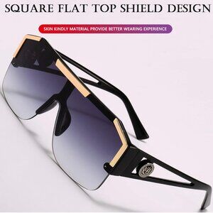 Men Women Sunglasses Fashion Retro Black Gold Frame Square Shades Rimless Classy